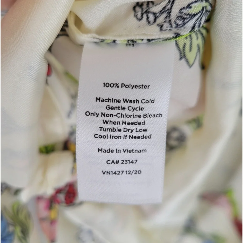 Talbots Floral Sleeveless Blouse‎ Womens Large Cream Tie Front Keyhole Back